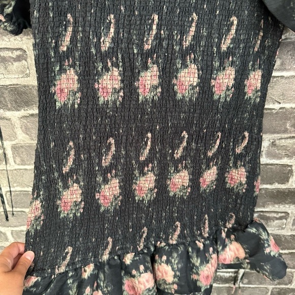 LOVESHACKFANCY puff sleeve smocked floral mini dress black pink floral - Picture 8 of 13